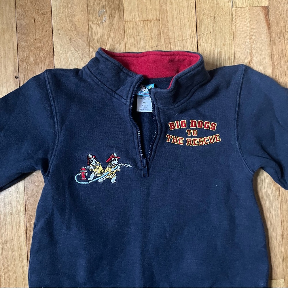 Vintage Little Big Dogs Navy and Red Infant Hoodie with Puppy Patch - Picture 3 of 3